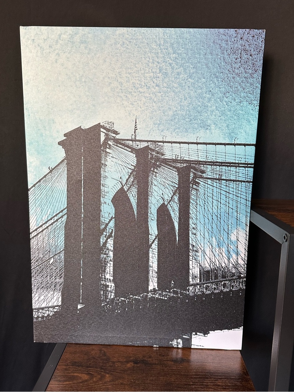 Bridge Silhouette Canvas Wall Art - Blue and Black